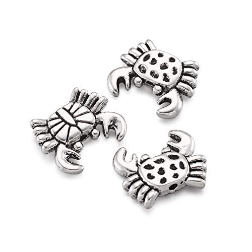 Fashewelry 20Pcs Antique Silver Crab Spacer Beads 12.5x15.5mm Tibetan Metal Sea Life Animal Ocean Creatures Charm Beads Hole: 1.4mm - color: Antique Silver Crab