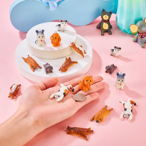 Beadthoven 16Pcs Resin Cat and Dog Charms 8 Styles 3D Cute Animal Pendants Kawaii Puppy Kitty Dangle Charms with Loop for Necklace Bracelet Earrings Jewelry Making DIY Crafts Hang Ornaments - color: Cat and Dog 8 Styles