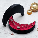 Velvet Multiple Ring Box Organizer Display Tray Crescent Moon Shape Jewelry Box Earring Holder Case for Wedding Birthday Christmas Day (Black and Red)