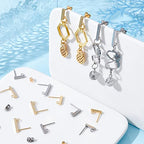 SUNNYCLUE 1 Box 40Pcs 4 Style 304 Stainless Steel Stud Earring Findings with 40 Pcs Stainless Steel Ear Nuts Earring Posts with Loop for Jewelry Making Earrings Supplies DIY Craft Adult Women - color: 20 Pairs Bar Shape Stud Earring Findings