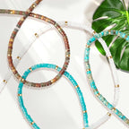 AGOT Beaded Gemstone Necklace for Women: Boho Bead Choker Natural Stone Necklaces - Handmade Jewelry for Summer Beach - color: Green1