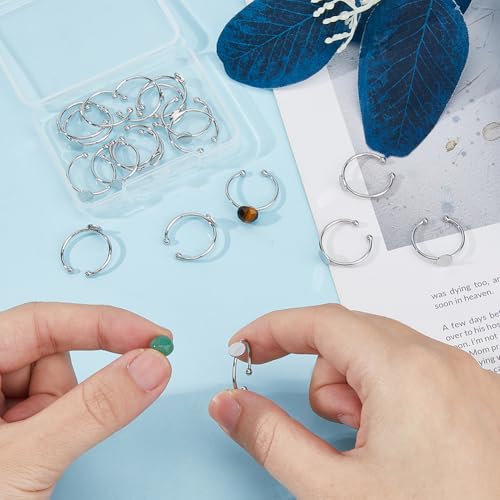 DICOSMETIC 20Pcs Adjustable Blank Ring Platinum Pad Ring Base Half Round Cabochon Ring Brass Bezel Trays Rings Open Cuff Ring Finger Ring Settings Component for DIY Rings Making - color: Platinum