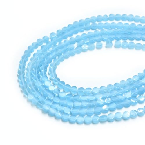79pcs 5mm Sky Blue Cat's Eye Coin Stone Loose Gemstone Beads Semi-Precious Craft Supplies for DIY Jewelry Making - color: Coin5mm Sky Blue