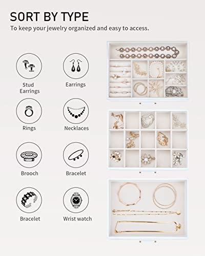 Jewelry Box with Glass Lid, Jewelry Organizer Box 3-Layer with 2 Drawers, Jewelry Boxes for Women Storage Earring Necklace Watch Bracelet and Rings - White - color: White 3-Layer