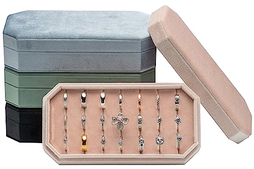 Velvet Ring Organizer Display Tray Jewelry Box Earring Holder Case for Wedding Birthday Christmas Day (Light Pink) - color: Light Pink