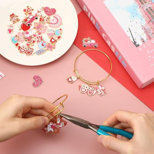 MARFOREVER 40 Pcs/20 Pairs Valentines Charms for Jewelry Making, Heart Charms for Jewelry Making Gold Enamel Red Pink Romantic Love Charm Pendants for Valentine's Day Bracelet Necklace Earrings Making - style: Valentines