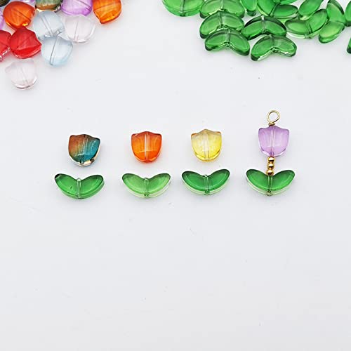 INSPIRELLE 100 Sets (200 Pieces) Flower Crystal Glass Bead Tulip Beads for Jewelry Making and DIY Craft Accessories - color: Tulips
