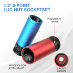 4PCS 1/2" Drive Wheel Protector Impact Socket, Non-Marring Lug Nut Deep Socket Set, CR-MO, 6 Point, Color-Coded Protective Socket | Metric 17 19 21 22 mm - size: 1/2" Protective Cover Sockets 4pcs