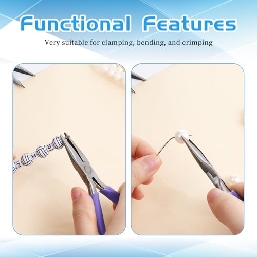 Purple Mini Needle Nose Pliers Set, 2Pcs Needle Nosepliers for Jewelry Making, Jewelry Chain Nose Plier, Small Craft Plier with Smooth Jaw and Comfort Grip Handle for Wire Bending Object Graspi - color: Purple