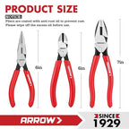 ARROW 3PCS Pliers Set, 6" Needle Nose Pliers, 6" Diagonal Plier, 7" Linesman with Non-slip Handle, Premium Carbon Steel, High Leverage Design - style: 6" Needle Nose/6" Diagonal/7" Linesman