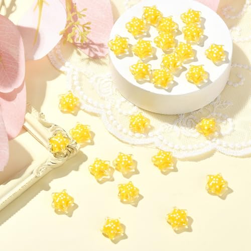 DanLingJewelry 30Pcs Yellow Star Beads with Dot Pattern Shiny Glass Star Beads for Jewelry Making DIY Craft - color: 30pcs -star