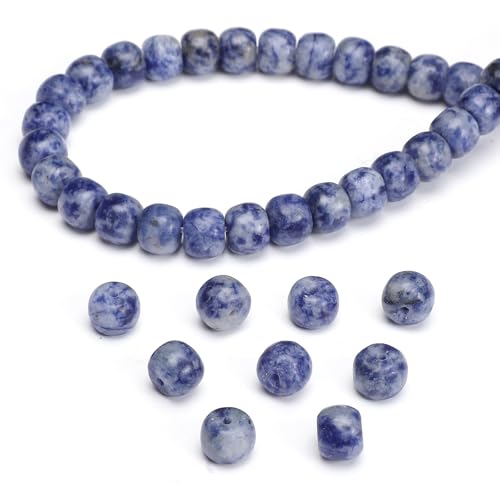 BEADIA Natural Blue Sodalite Flat Cut Round Drum Stone 8mmx7mm Loose Semi Gemstone Beads for Jewelry Making 38cm - color: Blue Sodalite