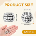 120 Pcs Silver Spacer Beads Tibetan Antique Silver Large Hole Spacers Beads Metal Loose Spacer Bead for DIY Necklace Bracelet Jewelry Crafts Making (8×6mm, Hole:4.5mm)