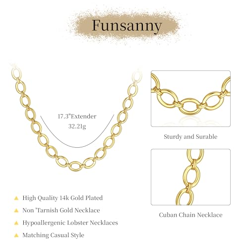 Gold Necklace for Women - Chunky 14K Gold Plated Chain Necklace Cuban Link Paperclip Chain Herringbone Statement Choker Necklace for Women Simple Trendy Jewelry Gifts - style: 10mm-paperclip chain-gd-3