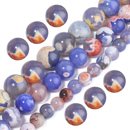 About 37pcs Assorted Orange Blue Agates Natural Loose Stone Beads for Bracelets 10mm Beads for Jewelry Making, Round Gemstone Bead for Necklace，Birthday Gifts for Women Crafts for Adults - color: Orange Blue Agates Onyx, size: 10mm
