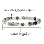 Angelstones Handmade Natural Healing Gemstone 6mm Round Beads Stretch Crystal Bracelet 7 Inch Unisex - color: Black Rutilated Quartz