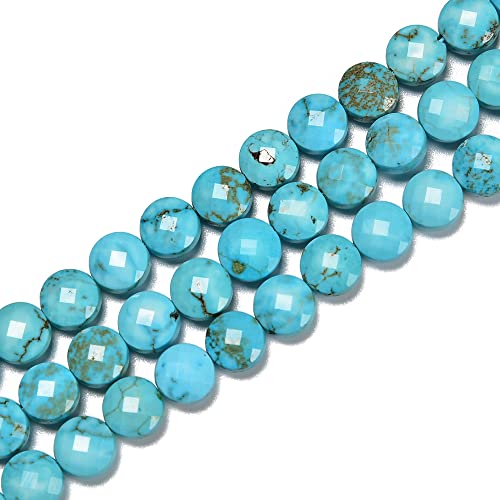 JM Design Blue Turquoise Faceted Coin Beads Size 6mm 15.5'' Strand for Jewelry Making - size: 6mm