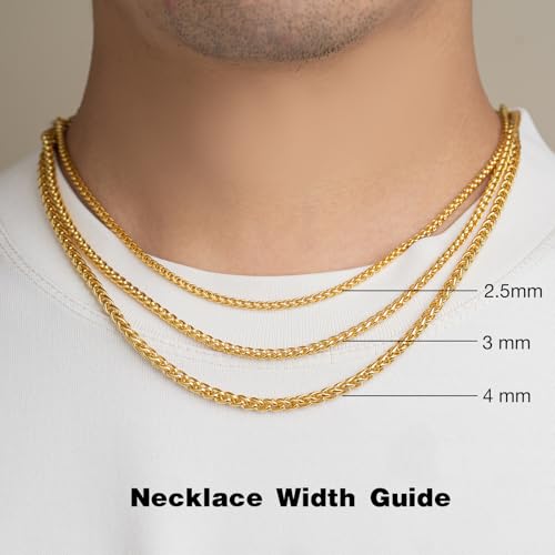 2.5mm/3mm/4mm Silver/Gold Stainless Steel Wheat Chain Necklace Jewelry for Men Women - size: 26 Inches, style: 3mm-Gold