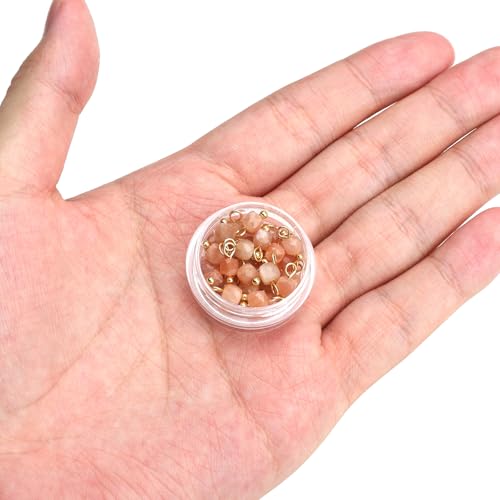 Beadia Natural Faceted Cube Stone Charms 4mm 30pcs with Untarnish Metal Accessories Loose Square Beads for DIY Jewelry Making - color: Sunstone