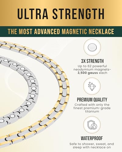 MagnetRX Titanium Magnetic Necklace – Ultra Strength Magnetic Necklaces for Women & Men – Effective Titanium Necklace with 55 Magnets (Silver & Gold, 20 Inches) - color: Silver & Gold, size: 20 Inch (Pack of 1)