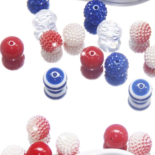 Exway 48 Pcs 20mm Beads for Pens, Rhinestone Bubblegum Beads, Red Blue Crystal Acrylic, Round Chunky, Sparkly Large Balls, DIY Jewelry Making Supplies - color: Blue