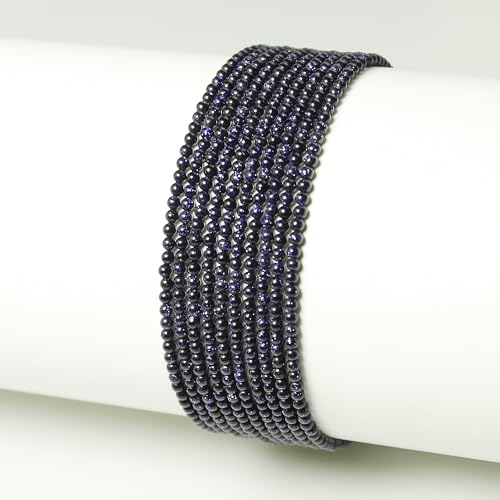 MJDCB 320pcs Small Stone Beads 2mm Blue Sandstone Round Smooth Loose Gemstone Bead for Jewelry Making Bracelets Earrings Necklaces Accessories - color: Blue Sandstone