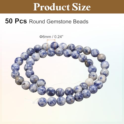 HARFINGTON 50pcs Natural Stone Beads 6mm Blue Spot Round Gemstone Stone Loose Beading Real Genuine Smooth Balls Bead for Jewelry Making Bracelets Necklace Earrings DIY - color: Blue Spot, size: 6mm