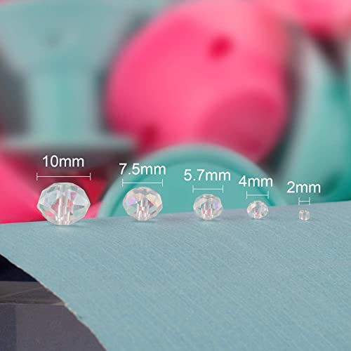 AIEX 900+ Pieces Crystal Beads Kit, Rondelle Faceted Glass Beads AB Crystal Beads Assorted Supplies for Jewelry Making Findings with Plastic Storage Box (2-10mm, Clear)