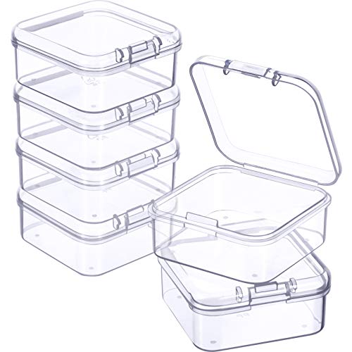 Jetec 6 Pieces Mini Plastic Clear Beads Storage Containers Box for Collecting Small Items, Beads, Jewelry, Business Cards, Game Pieces, Crafts (1.7 x 1.7 x 0.8 Inch) - size: 1.7 x 1.7 x 0.79 Inch