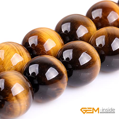 GEM-Inside Natural 18mm Large Tiger Eye Gemstone Loose Beads Round Crystal Energy Stone Power for Jewelry Making 15'' - color: Yellow Tiger Eye, size: 18mm