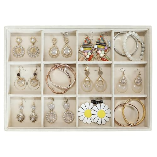 Stratalife Earring Organizer Stackable Jewelry Tray Removable Display Tray Organizer for Jewelry Necklace Earring Drawer Insert 12 Grid Beige - color: Beige, size: 12
