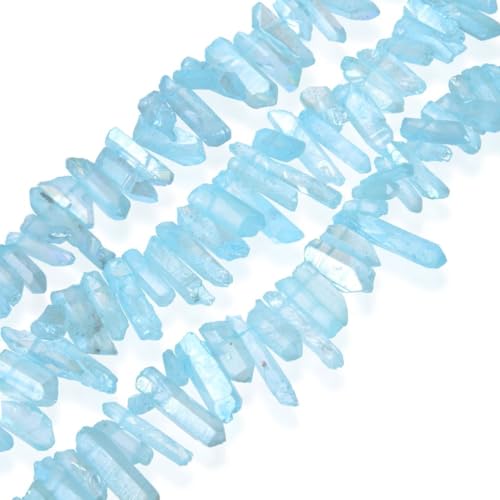 Adabele 15 Inch Natural Raw Healing Crystal Quartz Gemstone Loose Beads Small Drilled 15 Inch Aqua Blue AB Titanium Coated Chakra Gem Stone Drop Stick GA7 - color: Aqua Blue Ab, size: Small Size (15 Inch/1 Strand)