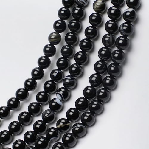 MJDCB Natural Black Striped Agate Round Loose Beads for Jewelry Making DIY Bracelet Necklace (4mm) - color: Black Striped Agate, size: 4mm