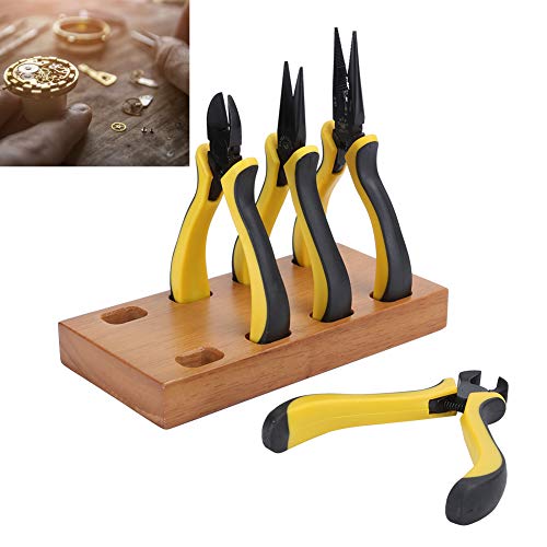 Professional Watch Repair Pliers Set, Precision Diagonal Flat and Pointed Nose Pliers with Wooden Storage Base for Watchmaking and Jewelry Repair