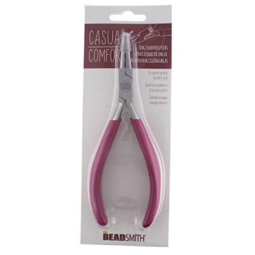 The Beadsmith Long Chain Nose Pliers – 6.25-Inches (160 mm) Jewelry-Making Tool w/Polished Steel Head, PVC Comfort Grip, & Double-Leaf Springs - size: 5.5inches