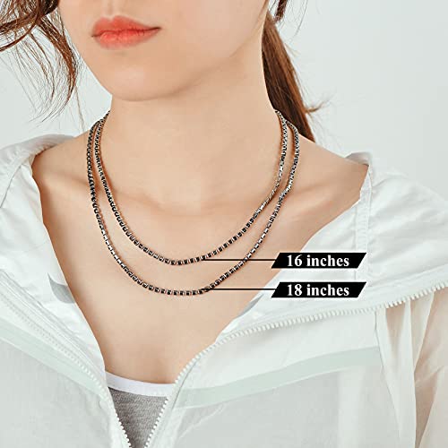 Richsteel Clear/Black 3mm Cubic Zirconia Tennis Chain Necklace for Women and Men 16/18 Inch Stainless Steel/Gold Plated Jewelry(with Gift Box) - style: 03-Steel-Black CZ