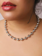 Sacina Y2k Aesthetic Emo Beaded Ball Chain Necklace, Gothic Punk Grunge Necklace, Christmas Jewelry Gift - color: Silver, size: 20 in