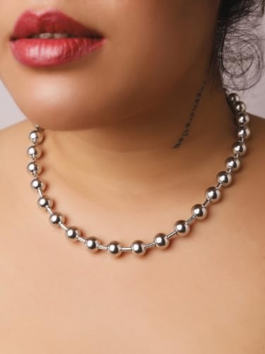 Sacina Y2k Aesthetic Emo Beaded Ball Chain Necklace, Gothic Punk Grunge Necklace, Christmas Jewelry Gift - color: Silver, size: 20 in