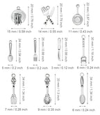 Shapenty 10 Styles Antique Silver Kitchen Tableware Fork Knife Pan Baking Cooking Charm Pendant Set for Earring Necklace Bracelet Keychain Jewelry Making Geocaching Fun Craft Supplies, 50PCS