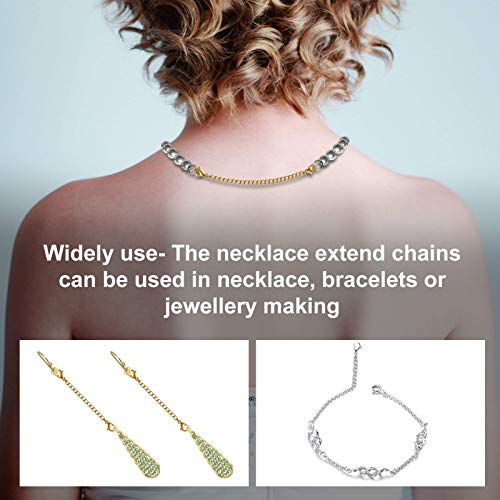 Necklace Extenders, 10Pcs Stainless Steel Gold Silver Necklace Bracelet Anklet Extension Chains with Lobster Clasps and Closures for Jewelry Making - color: Gold Silver