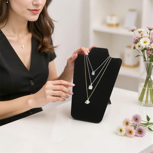 KUKUVR 2Pcs Black Velvet Necklace Bust Display Stand, Jewelry Pendants Chain Holder Stand, Necklace Display Board for Retail Vendor Booth & Selling (Medium 10.6 * 7.6inch) - size: Medium 10.6*7.6inch