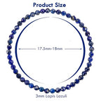BONNY BOXX Natural Genuine Gemstone Faceted Round Beads Bracelets, 3mm Adjustable Stretchy Tiny Faceted Black Tourmaline Bracelet, Healing Crystal Reiki Chakra Dainty Jewelry Fashion Gifts - color: Lapis Lazuli