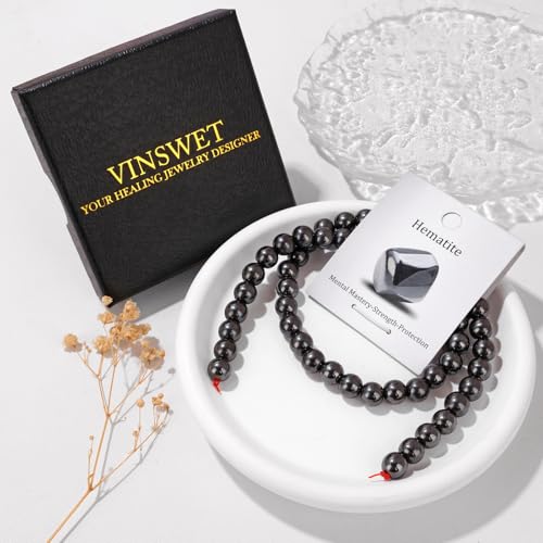 Vinswet 45pcs 8mm Hematite Natural Stone Beads Round Genuine Real Stone Beading Loose Gemstones DIY Smooth Bead for Bracelet Necklace Earrings Jewelry Making - color: Hematite, size: 8mm