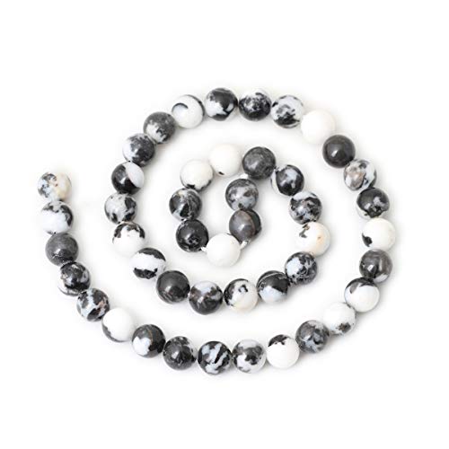 45PCS 8mm Natural Black White Zebra Jasper Gemstone Round Loose Beads Crystal Energy Stone for DIY Jewelry Making 1 Strand 15" - color: Black White Zebra Jasper, size: 8mm