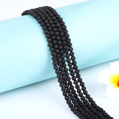 Natural Stone Beads Round Genuine Real Stone Beading Strand Loose Gemstones DIY Smooth Bead for Bracelet Necklace Earrings Jewelry Making (Black Lava, 4mm 90 Pieces) - color: Black Lava, size: 4mm 90pcs