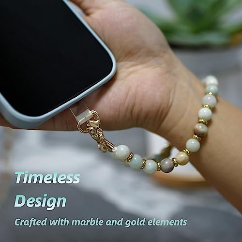 Marble Beaded Phone Wrist Strap,Detachable Phone Bracelet Strap with Tether Tab,Hands-Free Wristlet Strap (Amazonite) - color: Amazonite