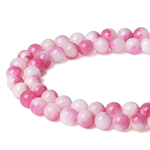 LAIDANLA Pink Tourmaline Jade 8mm Natural Stone Beads Round Loose Gemstone Stone Beads for DIY Bracelet Necklace Earrings Jewelry Making Polishing Beading Crystal 96PCS 2 Strand 32" - color: Z-Pink Tourmaline Jade, size: 8mm