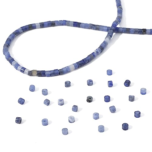 BEADIA Natural Blue Sodalite Short Cylinder Beads 2x3mm 155pcs Tube Loose Semi Gemstone Beads for Jewelry Making Design - color: Blue Sodalite