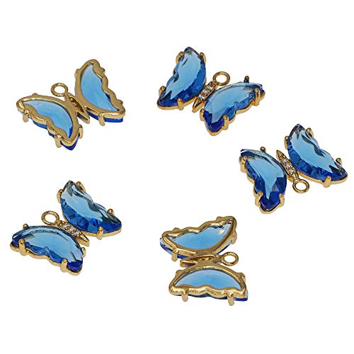 Crystal Zirconia Gold Plated Brass Charms for Jewelry Making Bracelet Necklace Earring Pendant Craft Supplies DIY Accessories - color: Butterfly-Blue-5Pcs