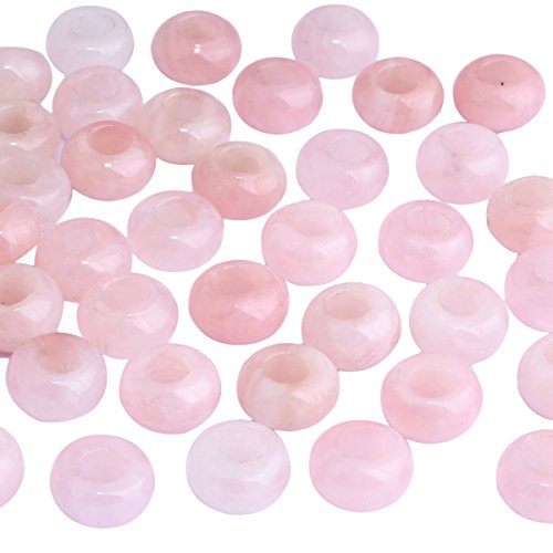 TUMBEELLUWA Natural Gemstone Beads for Jewelry Making, Rondelle Large Hole Loose Beads Pack of 15,Rose Quartz(8x14 mm) - color: #3-Pink